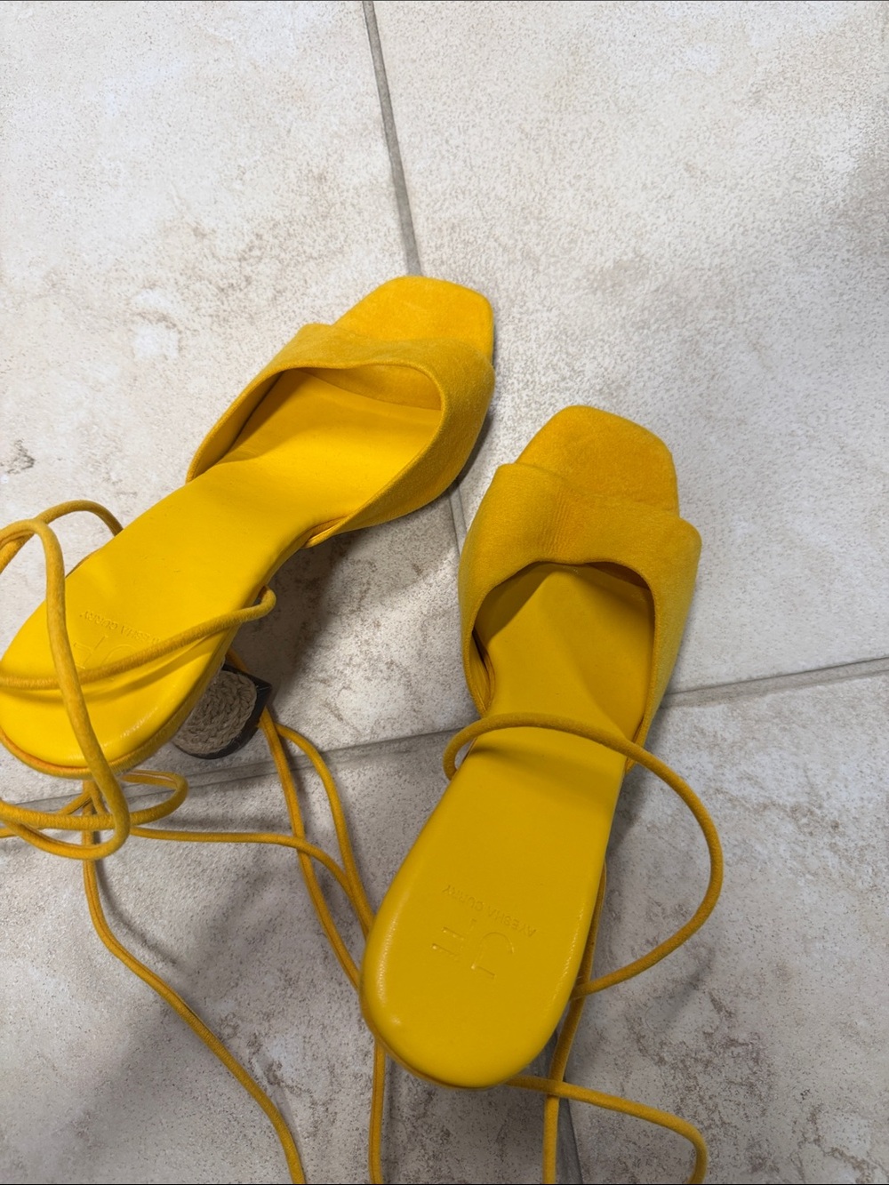 JustFab Mustard Yellow Lace-Up Square Toe Heels